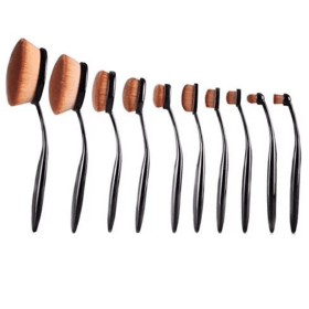 Beauty Experts Set of 10 Oval Beauty Brushes (Color: BLACK)