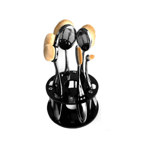 Vanity 6 Piece Oval Beauty Brushes With Caddy Organizer (Color: BLACK)